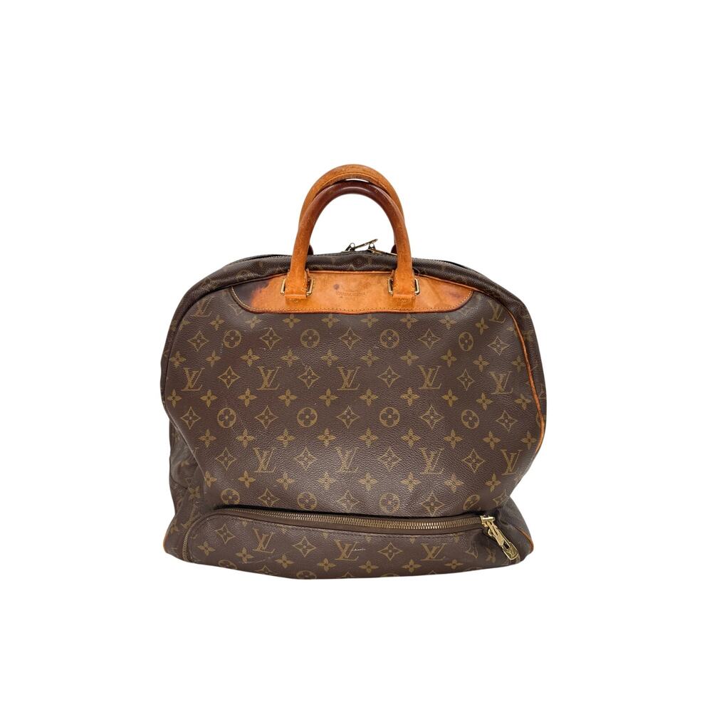 Louis Vuitton Monogram Canvas Evasion MM Travel Bag Brown Leather Weekend Duffel